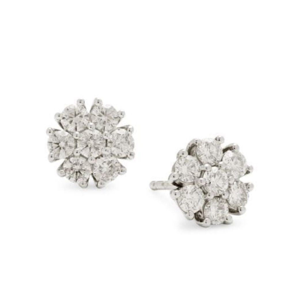 14K White Gold & 1.00 TCW Diamond Flower Stud Earrings